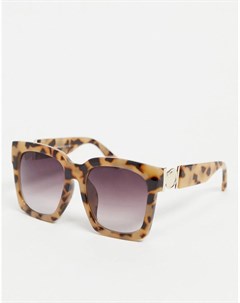 Крупные квадратные солнцезащитные очки в коричневой оправе с принтом New look