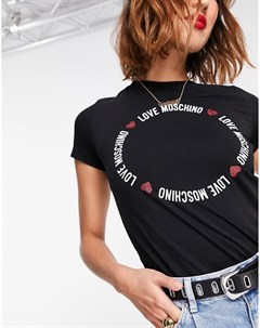 Черная футболка с круглым логотипом Love moschino