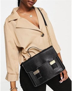 Черная сумка портфель через плечо с золотистой фурнитурой Asos design