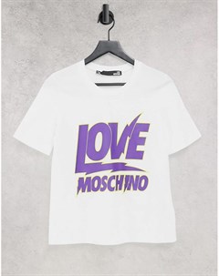 Белая футболка с светящимся логотипом Love moschino
