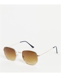 Шестиугольные солнцезащитные очки в золотистой оправе с коричневыми линзами South beach