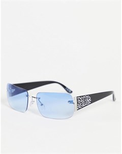 Солнцезащитные очки в стиле 90 х без оправы с синими стеклами и отделкой на дужках Asos design