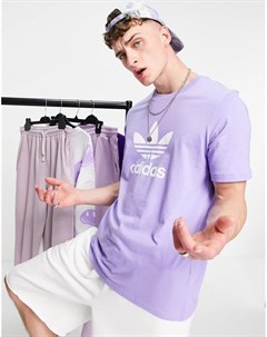 Светло фиолетовая футболка с логотипом трилистником Adidas originals