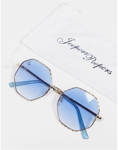 Женские круглые солнцезащитные очки в золотистой оправе с голубыми стеклами Jeepers peepers