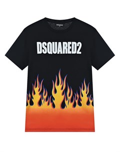 Черная футболка с принтом Языки пламени детская Dsquared2