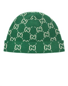 Зеленая шапка из шерсти с узором GG детская Gucci
