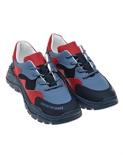 Синие кроссовки с красными вставками детские Emporio armani
