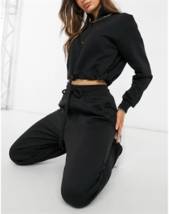 Черный комплект из укороченного худи с молнией и джоггеров узкого кроя Femme luxe