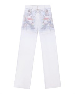 Белые полупрозрачные брюки из шелка с принтом Marine Sketch Burberry
