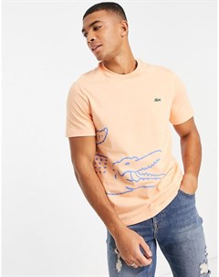 Персиковая футболка с логотипом крокодилом Lacoste