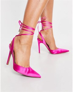 Розовые атласные туфли на высоком каблуке с завязками Pally Asos design