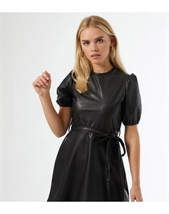 Черное платье из искусственной кожи с пышными рукавами Miss selfridge petite