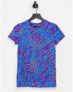 Разноцветная футболка со сплошным принтом молний и логотипом Love moschino