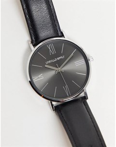 Классические часы с делениями серебристого цвета и кожаным черным ремешком Asos design
