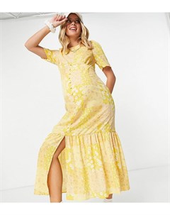 Желтое чайное платье миди с оборкой на подоле и мелким цветочным принтом ASOS DESIGN Maternity Asos maternity