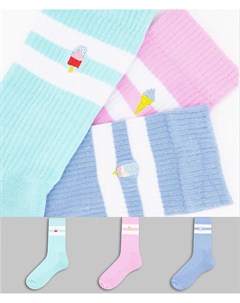 Набор из 3 пар спортивных носков с вышивкой в виде мороженого Asos design