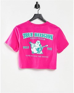Розовая укороченная футболка с принтом в виде Будды True religion