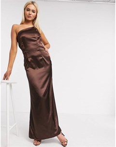 Атласное платье макси на одно плечо шоколадного цвета Bridesmaid Tfnc
