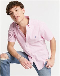 Легкая рубашка в белую и розовую крепированную полоску с короткими рукавами Polo ralph lauren