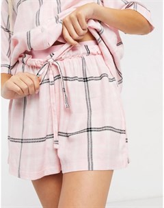 Комбинируемые пижамные шорты розового цвета в клетку с жаккардовым поясом Asos design