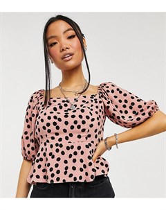 Розовая блузка в горошек с квадратным вырезом New look petite