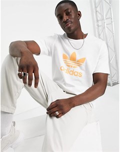 Белая с оранжевым футболка с трилистником Adidas originals