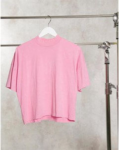 Розовая выбеленная футболка свободного кроя с горловиной в рубчик Asos design