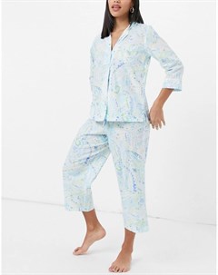 Пижама с брюками капри и рубашкой с лацканами с бирюзовым принтом Lauren by ralph lauren