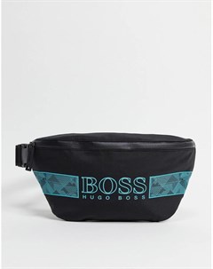 Черная сумка кошелек на пояс с логотипом Boss