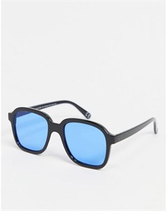 Квадратные солнцезащитные очки в черной оправе с синими линзами и отделкой цвета вороненого металла Asos design