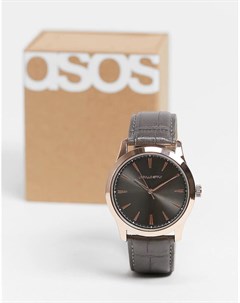 Классические серые часы с черным ремешком с эффектом крокодиловой кожи Asos design