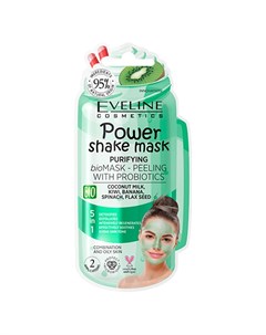 Маска для лица POWER SHAKE с пробиотиками и кокосовым молочком очищающая 8 мл Eveline