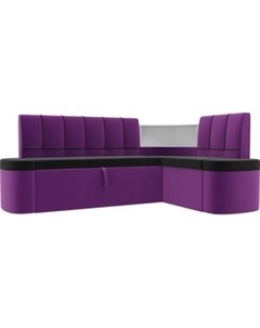 Кухонный угловой диван Тефида микровельвет черный фиолетовый правый угол Артмебель