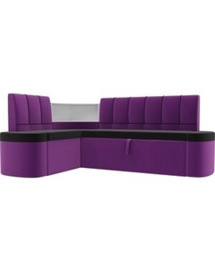 Кухонный угловой диван Тефида микровельвет черный фиолетовый левый угол Артмебель