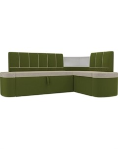 Кухонный угловой диван Тефида микровельвет бежевый зеленый правый угол Артмебель