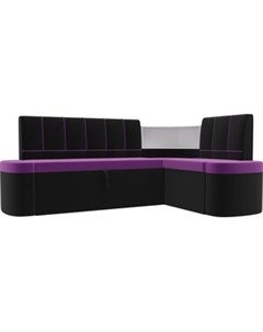 Кухонный угловой диван Тефида микровельвет фиолетовый черный правый угол Артмебель