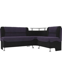 Кухонный угловой диван Сидней велюр фиолетовый черный правый угол Артмебель