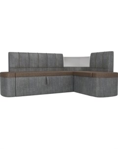 Кухонный угловой диван Тефида рогожка коричневый серый правый угол Артмебель