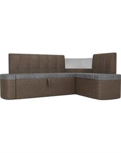 Кухонный угловой диван Тефида рогожка серый коричневый правый угол Артмебель