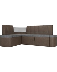 Кухонный угловой диван Тефида рогожка серый коричневый левый угол Артмебель