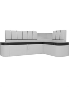 Кухонный угловой диван Тефида экокожа черный белый правый угол Артмебель