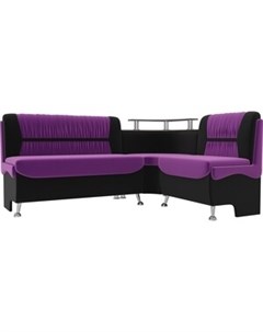 Кухонный угловой диван Сидней микровельвет фиолетовый черный правый угол Артмебель