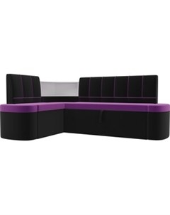Кухонный угловой диван Тефида микровельвет фиолетовый черный левый угол Артмебель