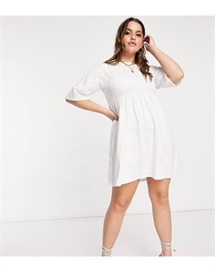 Белое платье футболка в стиле oversized со сборками Fashionkilla plus