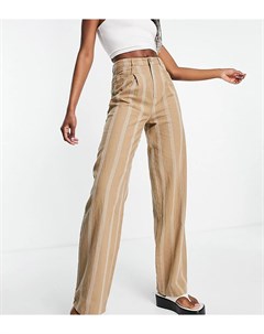 Свободные льняные брюки светло коричневого цвета в полоску в винтажном стиле ASOS DESIGN Tall Asos tall