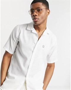 Белая рубашка с добавлением льна короткими рукавами и отложным воротником с лацканами Le breve