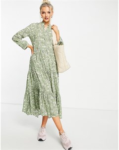 Шалфейно зеленое платье рубашка мидакси с цветочным принтом Qed london