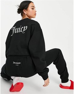 Укороченный свитшот черного цвета с круглым вырезом и металлизированным логотипом от комплекта Juicy couture