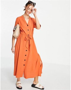Оранжевое платье миди на пуговицах Cally Selected