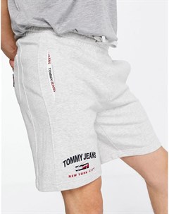 Серебристо серые меланжевые шорты из трикотажа с логотипом Timeless Tommy jeans